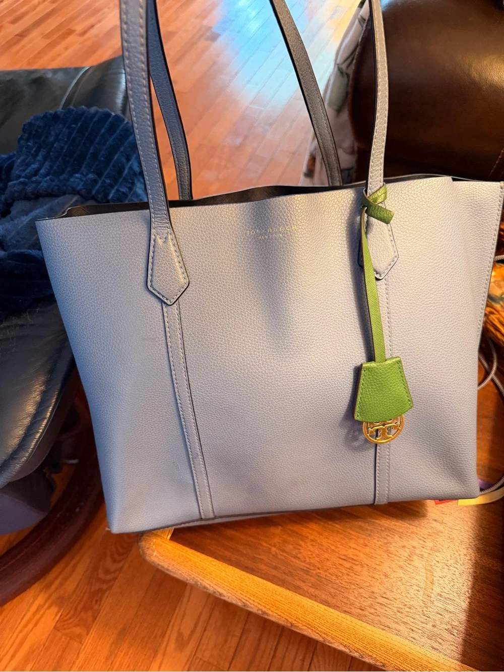 Tory Burch Powder Blue Leather Tote with Laptop Sleeve and Wallet/Wristlet